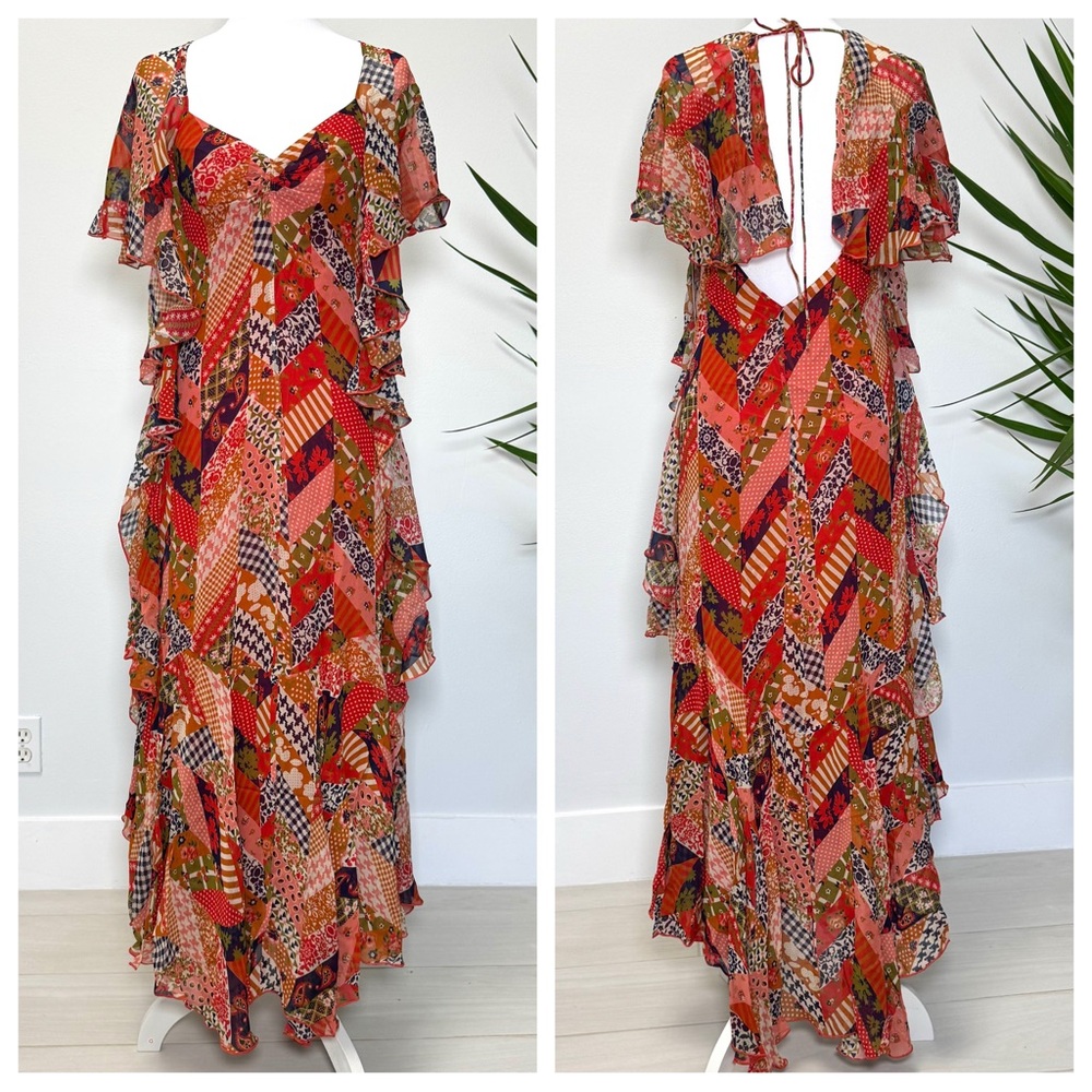Anthropologie Boho Babe Love the Label Belinda Ruffle Maxi Dress NWT S Patchwork